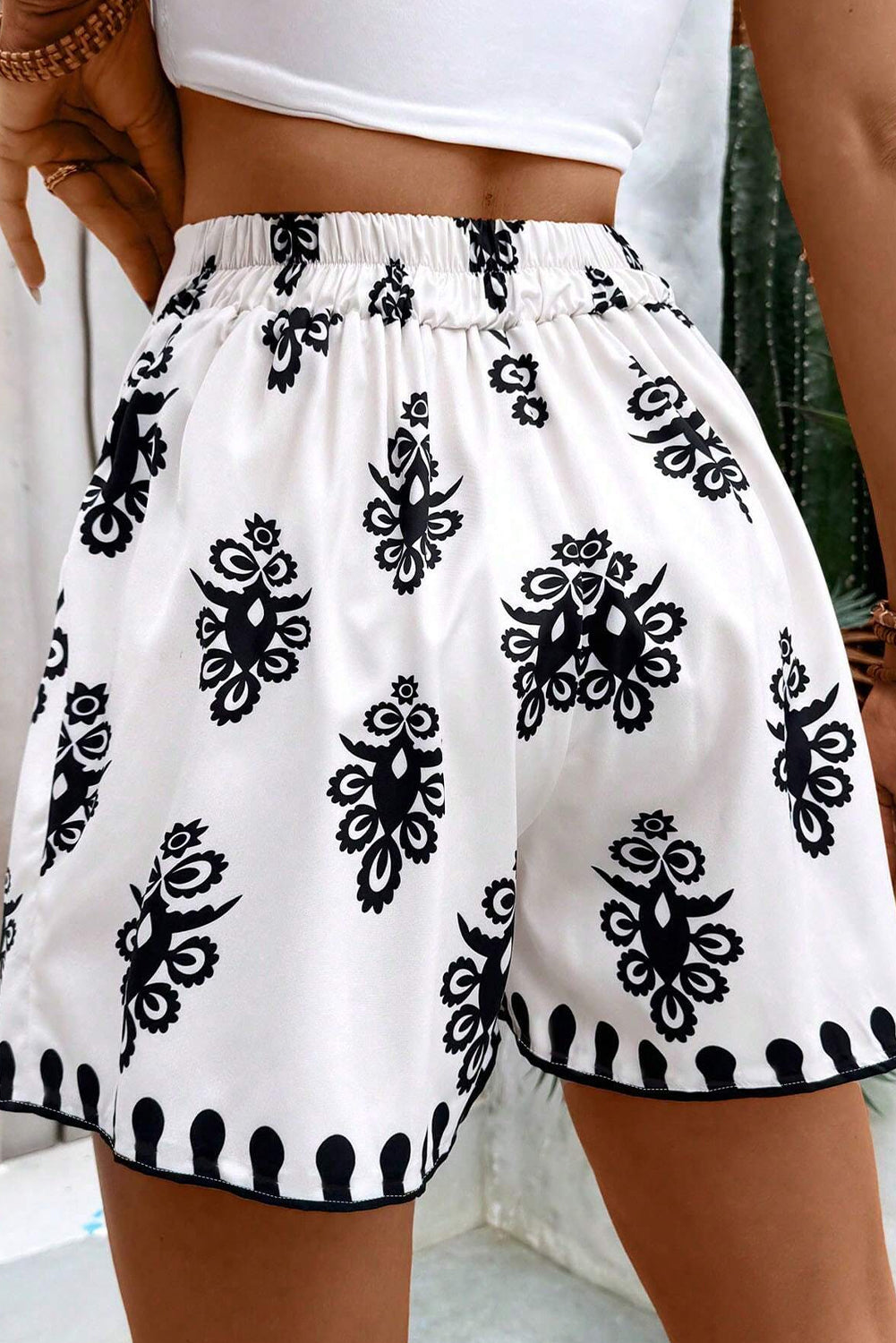 Black Tribal Geometric Print Belted High Waist Casual Shorts Casual Shorts JT's Designer Fashion