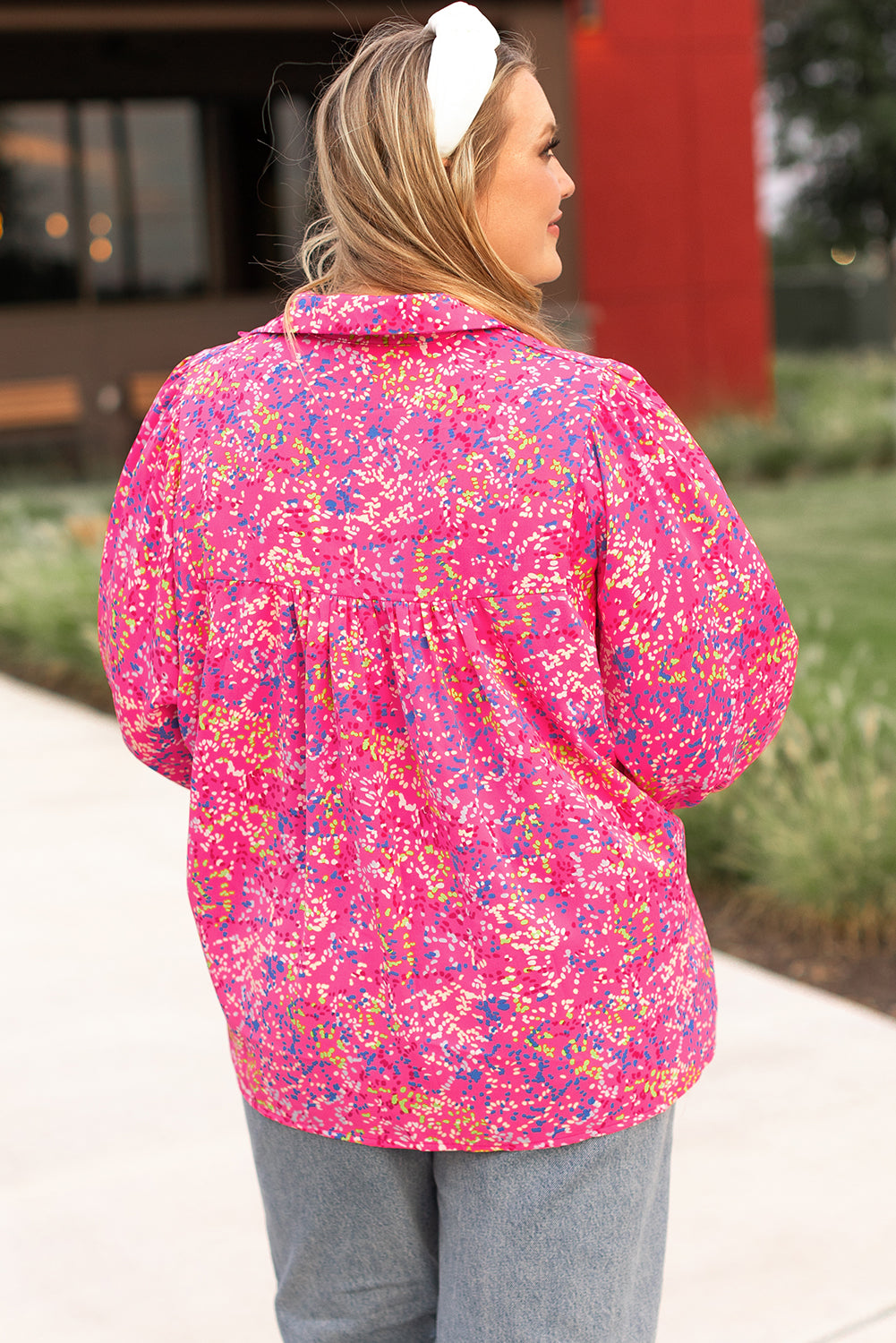 Purple Plus Size Floral Print Puff Sleeve V Neck Blouse Plus Size Blouses & Shirts JT's Designer Fashion