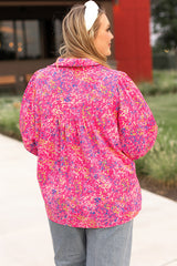 Purple Plus Size Floral Print Puff Sleeve V Neck Blouse Plus Size Blouses & Shirts JT's Designer Fashion