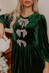 Evergreen Bowknot Decor High Waist Velvet Mini Dress Mini Dresses JT's Designer Fashion