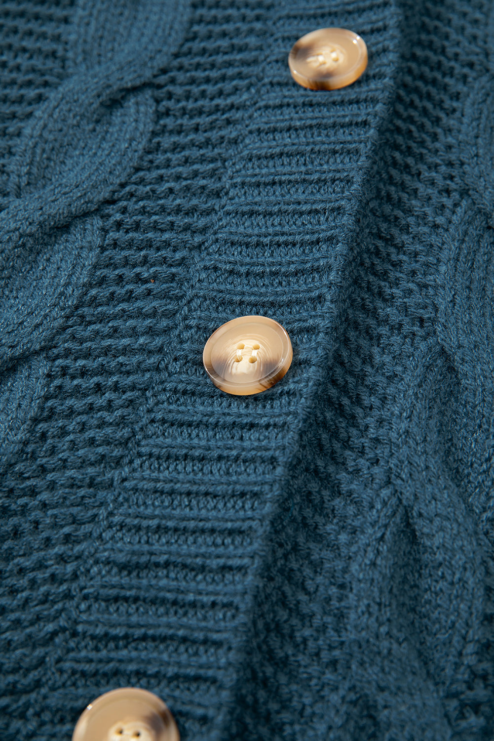 Peacock Blue Cable Knit Button Front Pocketed Baggy Cardigan Cardigans JT's Designer Fashion