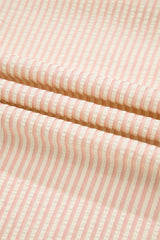 Pink Stripe Bow Knot Cuff Pearl Embellished Puff Sleeve V Neck Blouse Blouses & Shirts JT's Designer Fashion