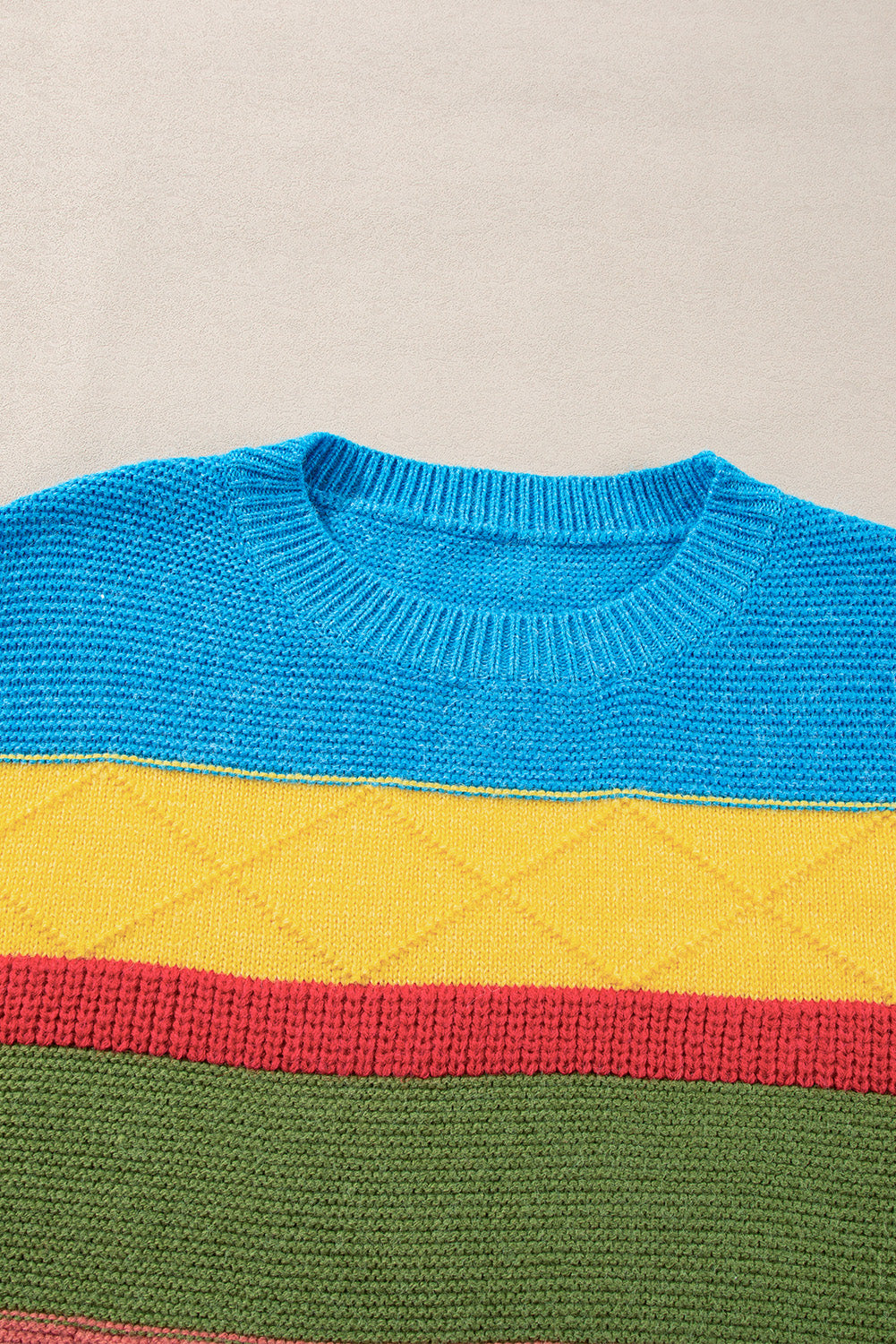 Light Blue Colorblock Mixed Textured Drop Shoulder Sweater Sweaters JT's Designer Fashion