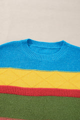 Light Blue Colorblock Mixed Textured Drop Shoulder Sweater Sweaters JT's Designer Fashion