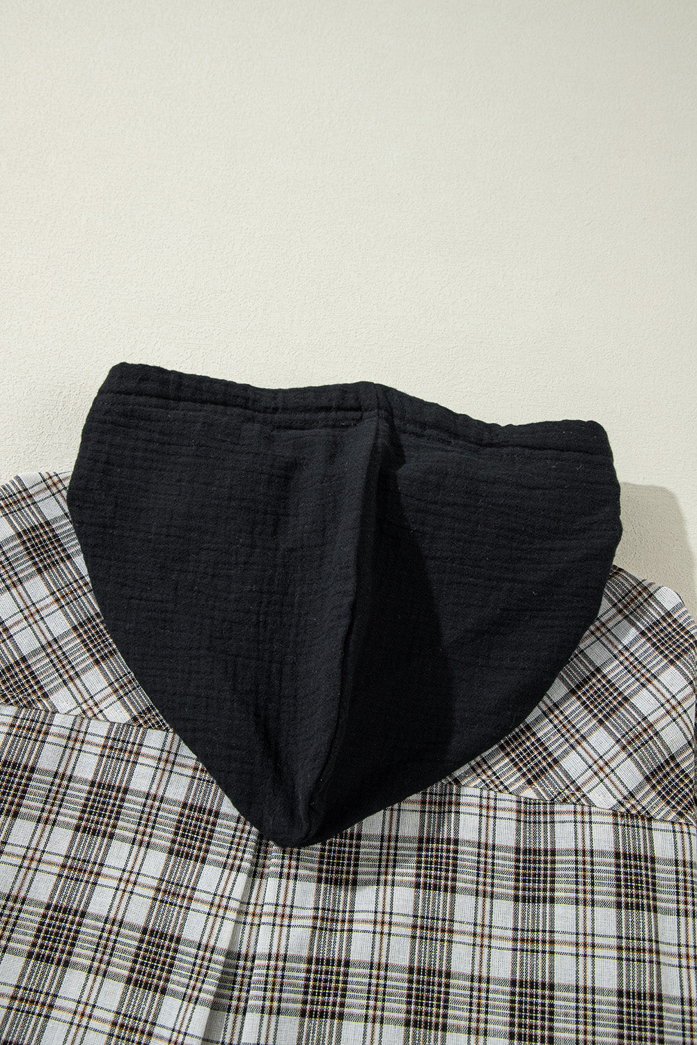 Black Checkered Print Loose Fit Buttoned Hooded Shacket Plaid Shackets JT's Designer Fashion