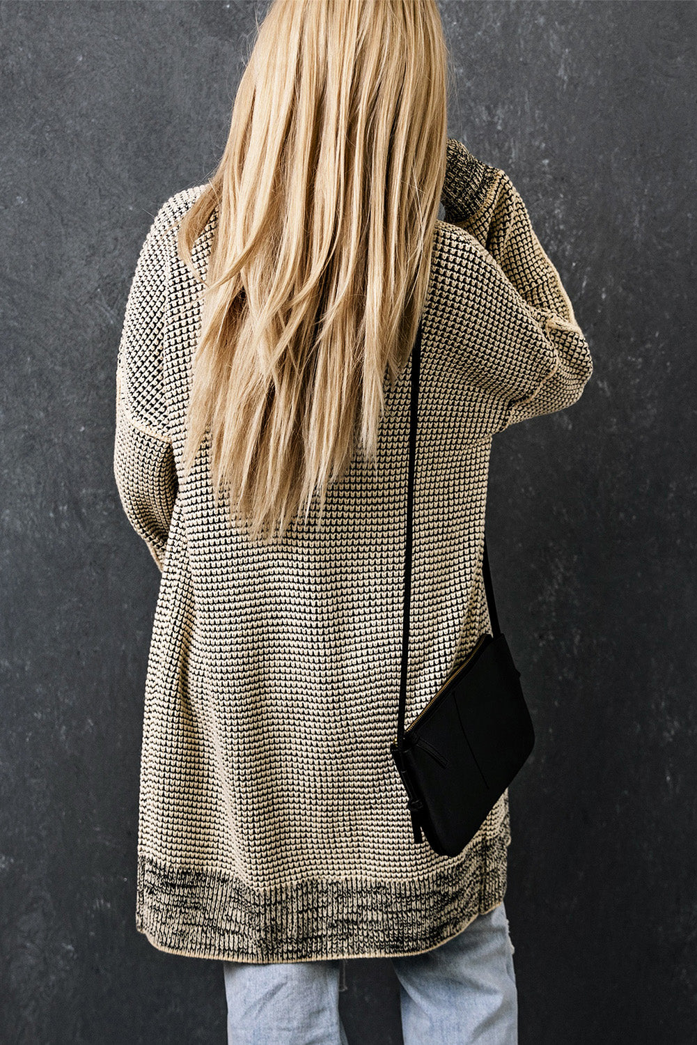 Apricot Plaid Knitted Long Open Front Cardigan Sweaters & Cardigans JT's Designer Fashion