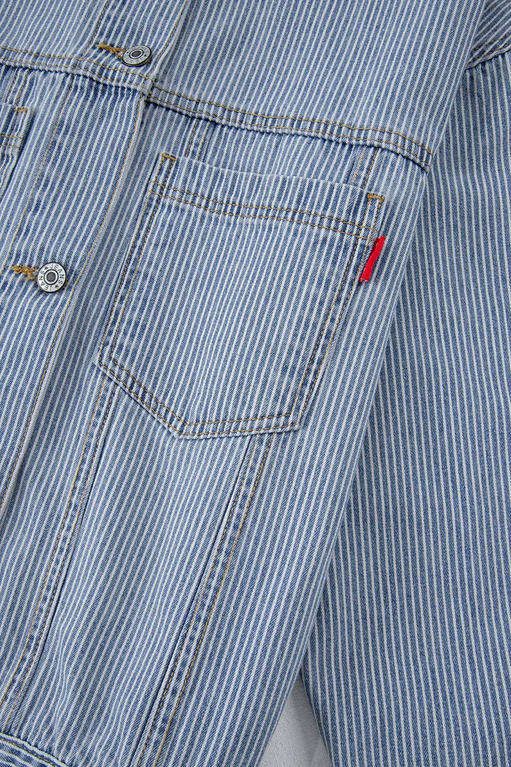 Sky Blue Stripe Washed Oversize Pocketed Denim Jacket Denim Jackets JT's Designer Fashion