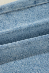 Light Blue Distressed Ripped Raw Hem Straight Jeans Jeans JT's Designer Fashion