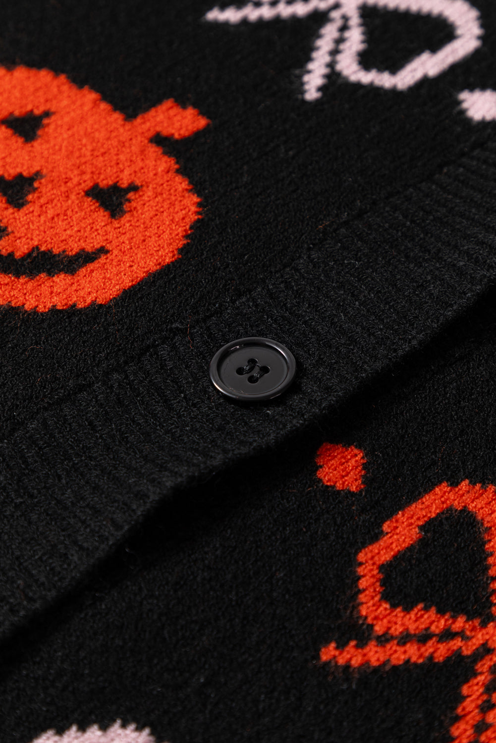 Black Halloween Pumpkin Bow Knit Button V Neck Sweater Cardigan Cardigans JT's Designer Fashion