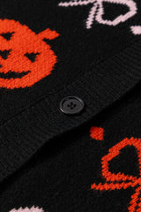 Black Halloween Pumpkin Bow Knit Button V Neck Sweater Cardigan Cardigans JT's Designer Fashion