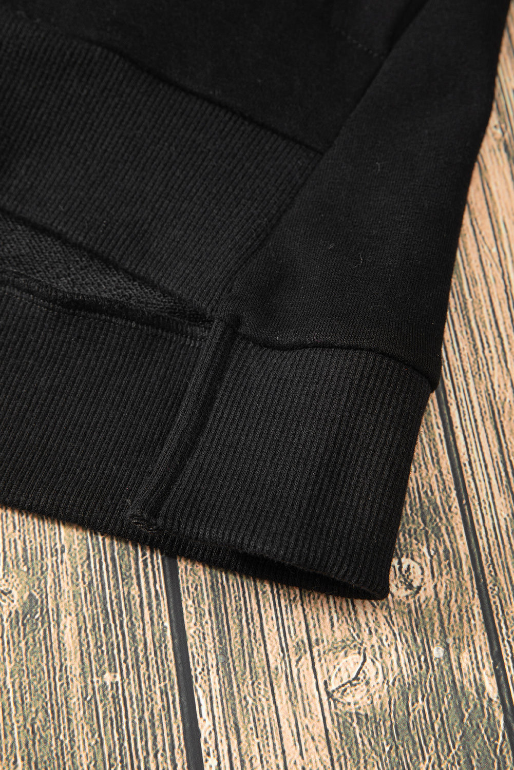 Black Solid O Neck High Low Hem Pullover Sweatshirt Sweatshirts & Hoodies JT's Designer Fashion