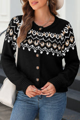 Black Western Fashion Abstract Printed Cardigan Sweater Black 60%Cotton+40%Acrylic Cardigans JT's Designer Fashion