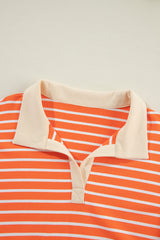 Orange Stripe Color Block Loose Fit Collared Drop Shoulder Sweatshirt Sweatshirts & Hoodies JT's Designer Fashion