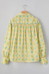 Green Boho Floral Print Frilly Detail Puff Sleeve Shirt Blouses & Shirts JT's Designer Fashion