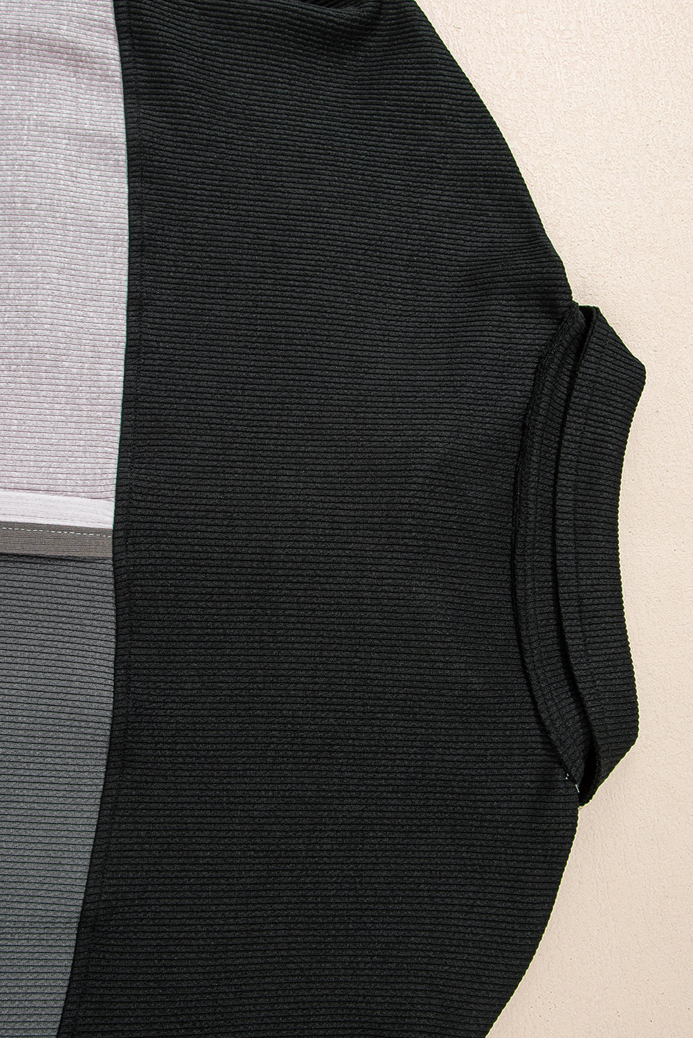 Gray Colorblock Ribbed Collared Oversized Sweatshirt Sweatshirts & Hoodies JT's Designer Fashion