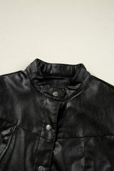 Black Faux Leather Buttoned Front Boxy Jacket Jackets JT's Designer Fashion