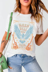White NASHVILLE 1982 MUSIC CITY Casual T Shirt Graphic Tees JT's Designer Fashion