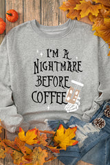 Gray I'M A NIGHTMARE BEFORE COFFEE Graphic Crewneck Sweatshirt Graphic Sweatshirts JT's Designer Fashion
