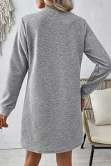 Gray Solid Color Textured Long Sleeve Shift Dress Mini Dresses JT's Designer Fashion