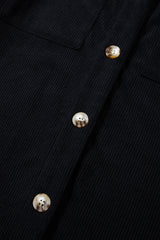 Black Hooded Drawstring Pockets Corduroy Shacket Jackets JT's Designer Fashion