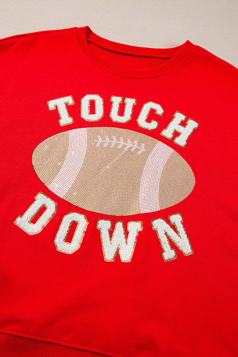 Fiery Red TOUCH DOWN Football Graphic Pullover Sweatshirt Sweatshirts & Hoodies JT's Designer Fashion