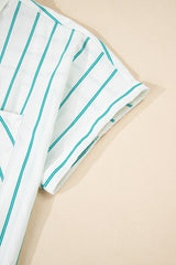 Green Stripe Plus Size St Patricks Day Short Sleeve Buttoned Shirt Dress Plus Size Mini Dresses JT's Designer Fashion