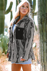 Gray Aztec Contrast Chest Pockets Loose Shacket Jackets JT's Designer Fashion