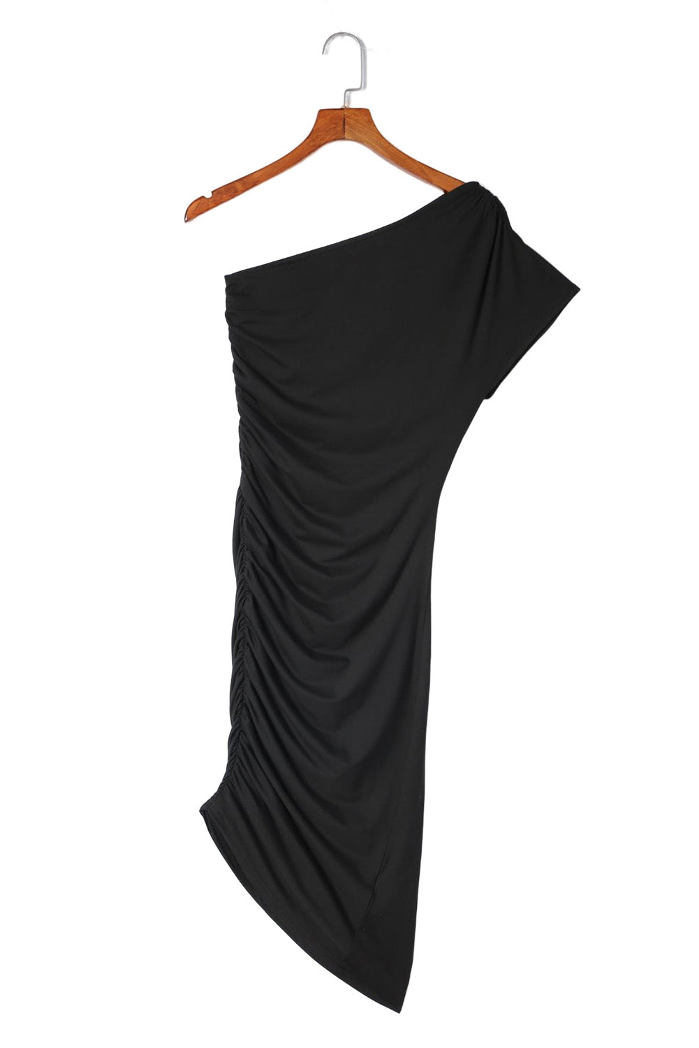 Black One-shoulder Short Sleeve Ruched Bodycon Dress Bodycon Dresses JT's Designer Fashion