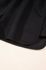 Black Textured Half Zip Kangaroo Pocket Top Drawstring Shorts Set Short Sets JT's Designer Fashion