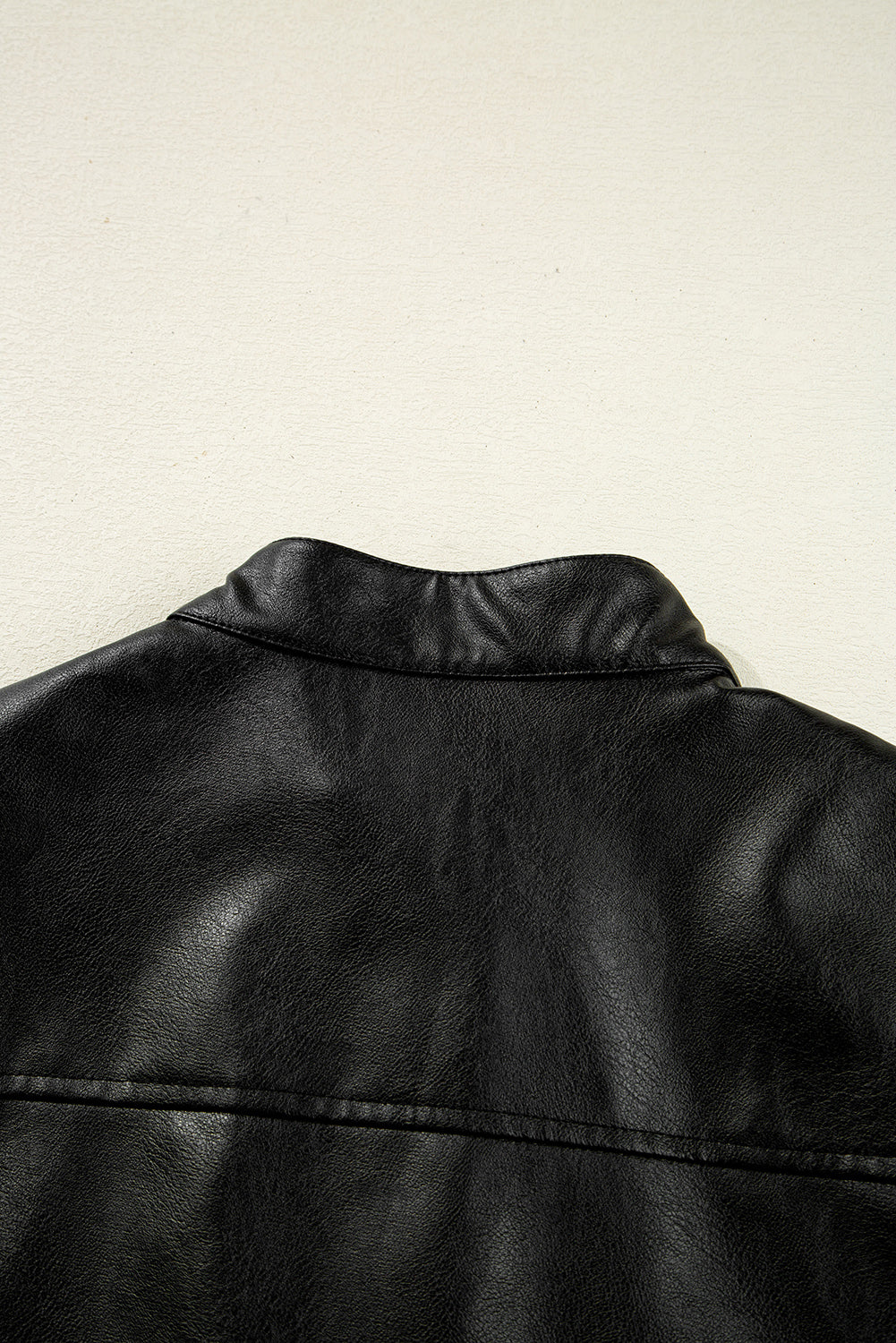 Black Faux Leather Buttoned Front Boxy Jacket Jackets JT's Designer Fashion