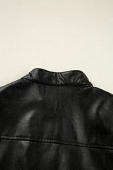 Black Faux Leather Buttoned Front Boxy Jacket Jackets JT's Designer Fashion
