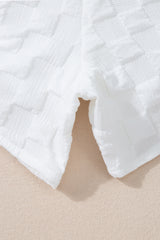 White Textured Split Neck Top and Drawstring Shorts Set Short Sets JT's Designer Fashion