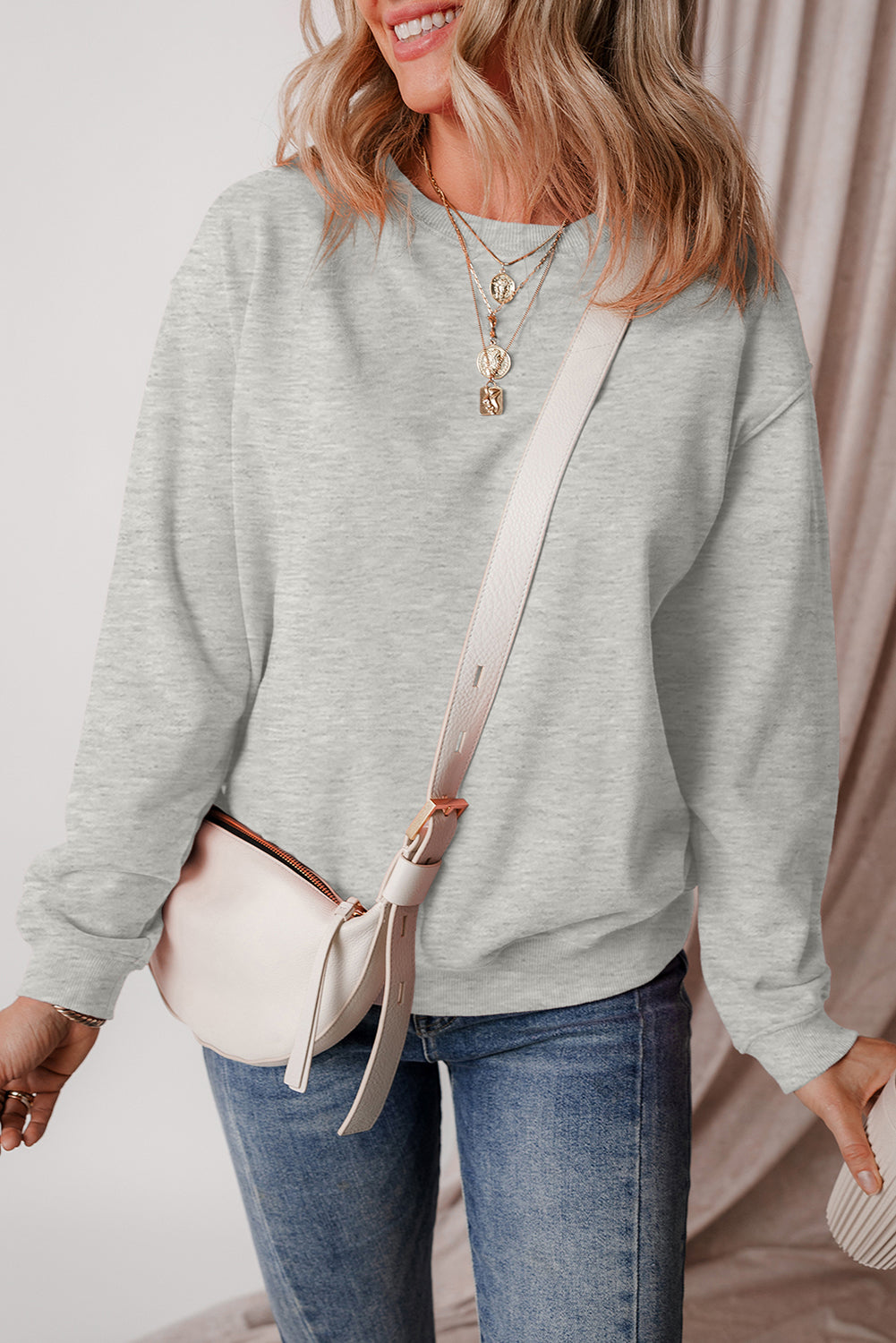 Gray Solid Fleece Lined Drop Shoulder Terry Sweatshirt Sweatshirts & Hoodies JT's Designer Fashion