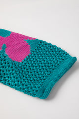 Sea Green Big Flower Hollowed Knit Drop Shoulder Sweater Sweaters JT's Designer Fashion