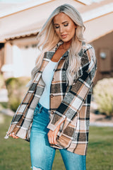 Plaid Print Buttoned Shirt Jacket Plaid Shackets JT's Designer Fashion
