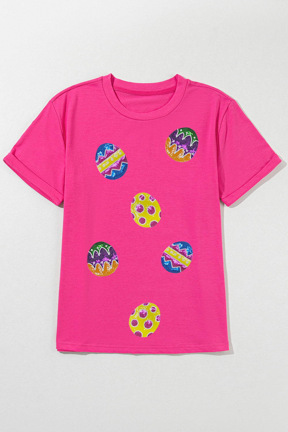Rose Red Easter Eggs Patched Crew Neck Graphic Tee Graphic Tees JT's Designer Fashion