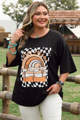 Black Checkerd DESERT DREAMS Printed Ripped Plus Size Tee Plus Size Tops & Tees JT's Designer Fashion