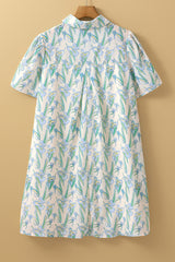 Green Floral Print Shirtcollar Buttoned Short Sleeve Shift Dress Floral Dresses JT's Designer Fashion