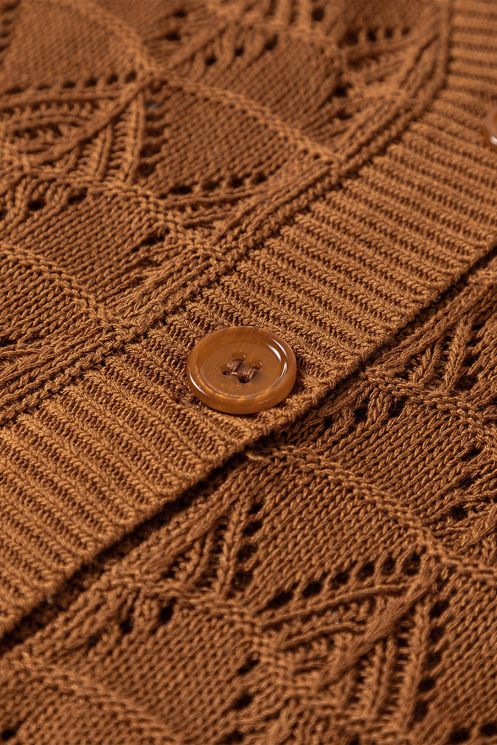 Brown Lightweight Buttoned Front Crochet Cardigan Cardigans JT's Designer Fashion