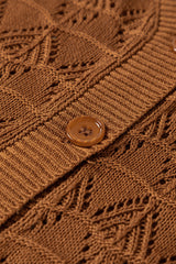 Brown Lightweight Buttoned Front Crochet Cardigan Cardigans JT's Designer Fashion