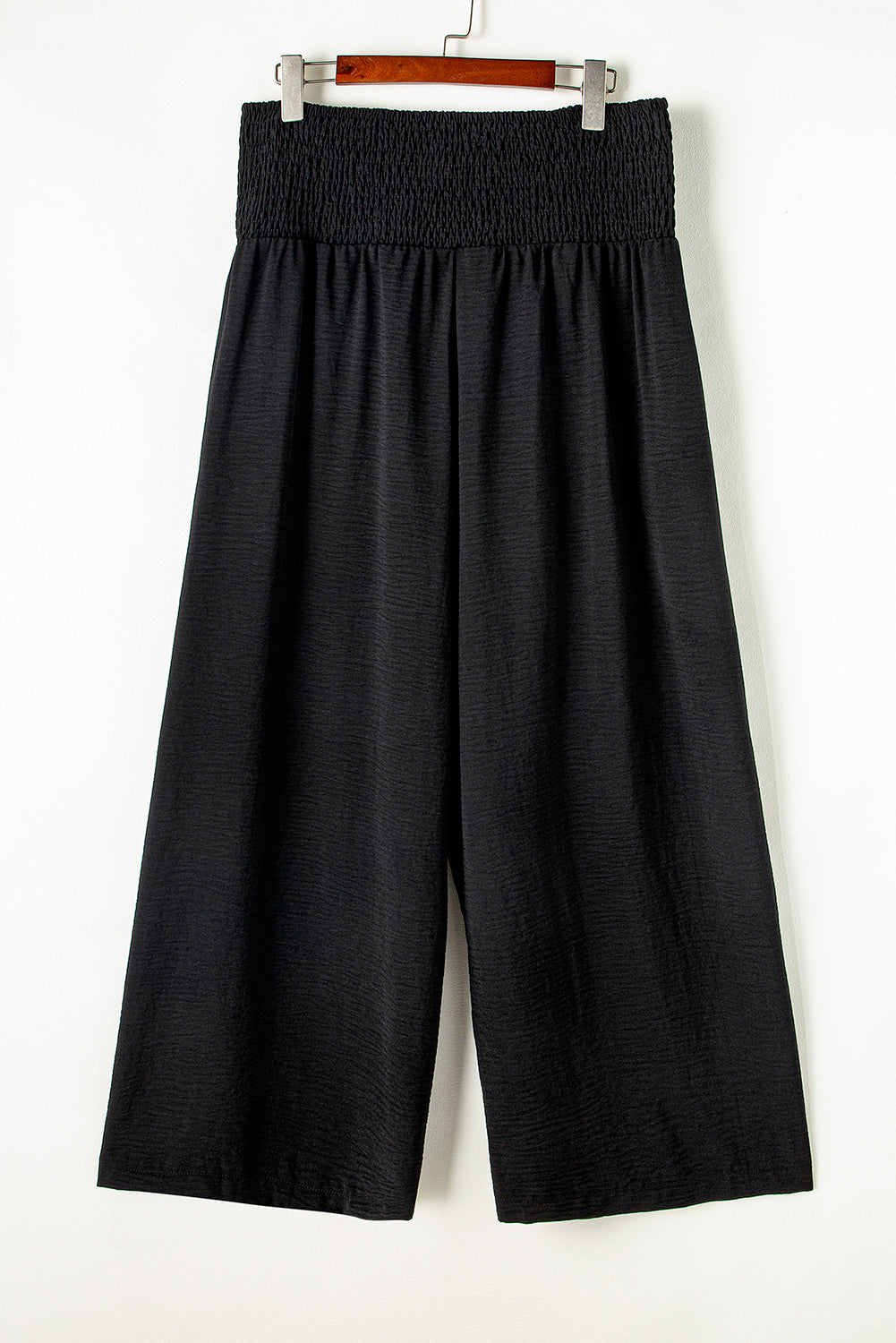 Black Shirred High Waist Plus Size Wide Leg Pants Plus Size Bottoms JT's Designer Fashion