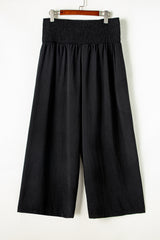 Black Shirred High Waist Plus Size Wide Leg Pants Plus Size Bottoms JT's Designer Fashion