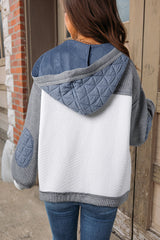 Light Blue Quilted Textured Patchwork Loose Fit Hooded Jacket Jackets JT's Designer Fashion