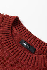 Red Dahlia Color Contrast Trim Drop Shoulder Crew Neck Sweater Sweaters JT's Designer Fashion