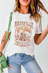 White Vintage NASHVILLE Music City Crewneck Graphic T Shirt Graphic Tees JT's Designer Fashion