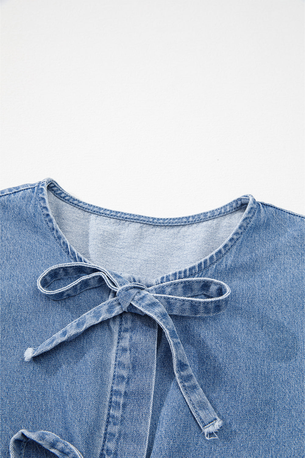 Dusk Blue Tied Front Bubble Sleeve Peplum Denim Shirt Blouses & Shirts JT's Designer Fashion