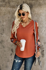 Orange Contrast Eyelet Thermal Knit Top Long Sleeve Tops JT's Designer Fashion