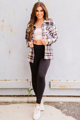 Pink Geometric Plaid Print Pocketed Shacket Plaid Shackets JT's Designer Fashion