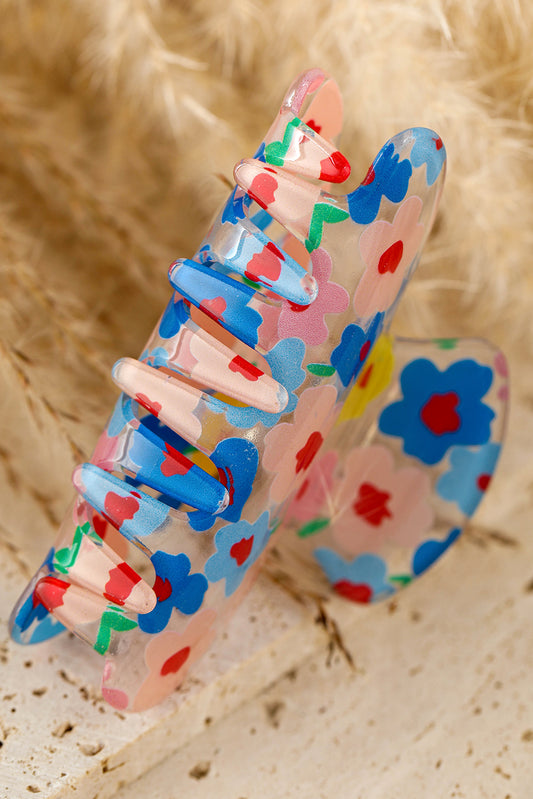 Light Blue Vibrant Flower Print Transparent PVC Hair Clip Headwear JT's Designer Fashion