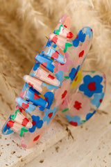 Light Blue Vibrant Flower Print Transparent PVC Hair Clip Headwear JT's Designer Fashion